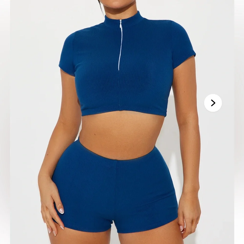 Fashion Nova Blue Ribbed Two-Piece Set - Picture 1 of 6
